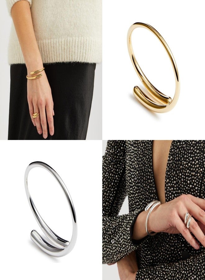 NOKMIT 14K Gold Filled Cuff Bracelets for Women Bypass Teardrop Adjustable Wrap Open Bangle Bracelet Simple Minimalist Statement Stackable Bracelets High Polished Smooth (Gold) - Image 2